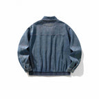 Men's Oversized Denim Jacket with Elastic Hem and Concealed Snap Button Placket Fashion Glam