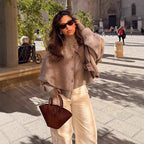 Women Cape Cardigan with Button Placket and Two-Layer Cape Fashion Glam