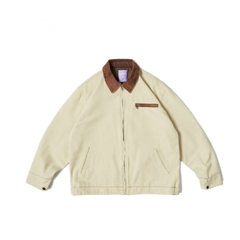 Unisex loose-fitting blouson jacket in worker look with cord collar and chest zipper Fashion Glam