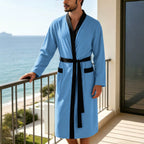 Men's lightweight cotton kimono bathrobe with waffle texture and patch pockets Fashion Glam