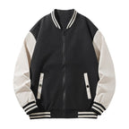 Men's lightweight college bomber jacket with contrasting striped ribbed collar and full zip Fashion Glam