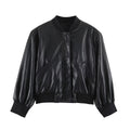 Women's Oversize Bomber Jacket made of Faux Leather with Ribbed Cuffs Fashion Glam