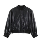 Women's Oversize Bomber Jacket made of Faux Leather with Ribbed Cuffs Fashion Glam
