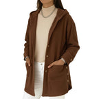 Women's Long Hooded Knitted Cardigan with Ribbed Texture, Button Placket and Side Pockets Fashion Glam
