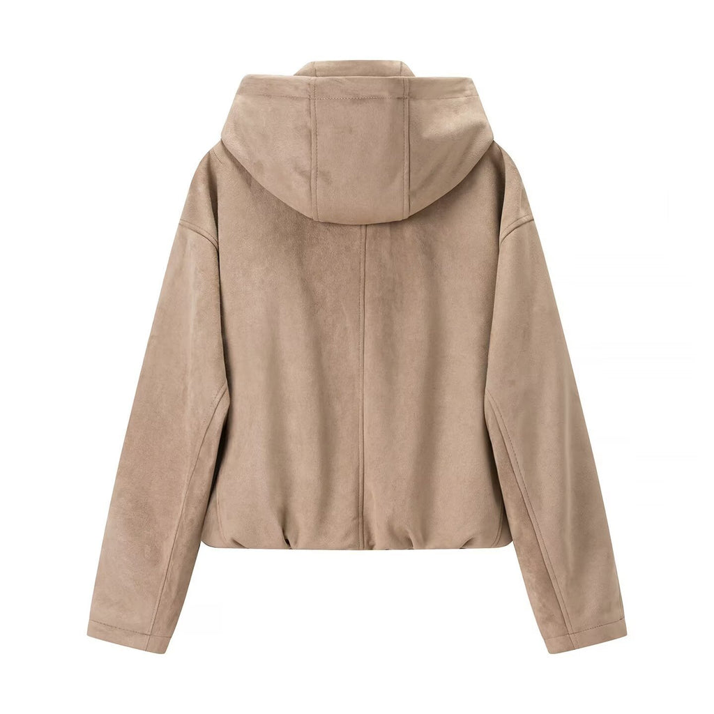 Women's short-cut velour hooded jacket with zipper and elastic hem Fashion Glam