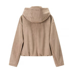 Women's short-cut velour hooded jacket with zipper and elastic hem Fashion Glam