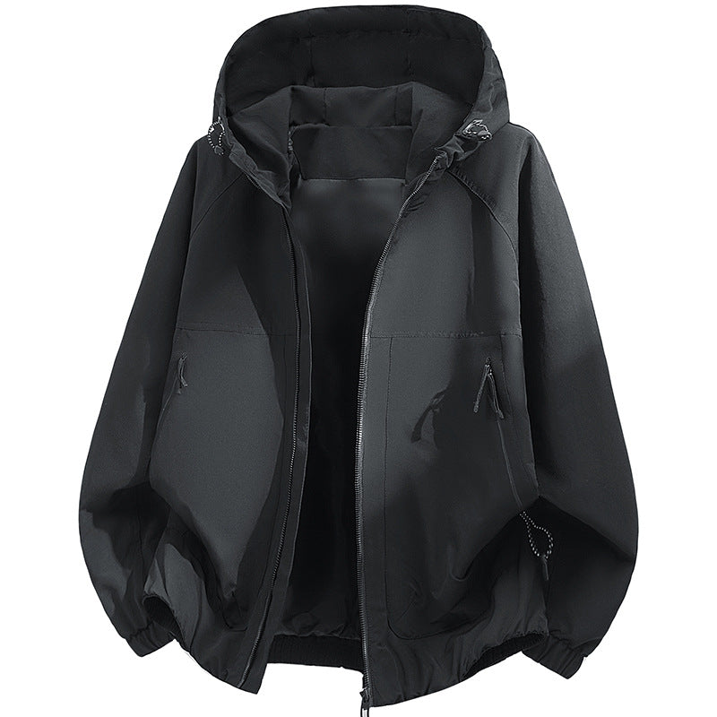 Men's Oversized Hooded Softshell Jacket with Technical Surface and Drawstring Hem Fashion Glam