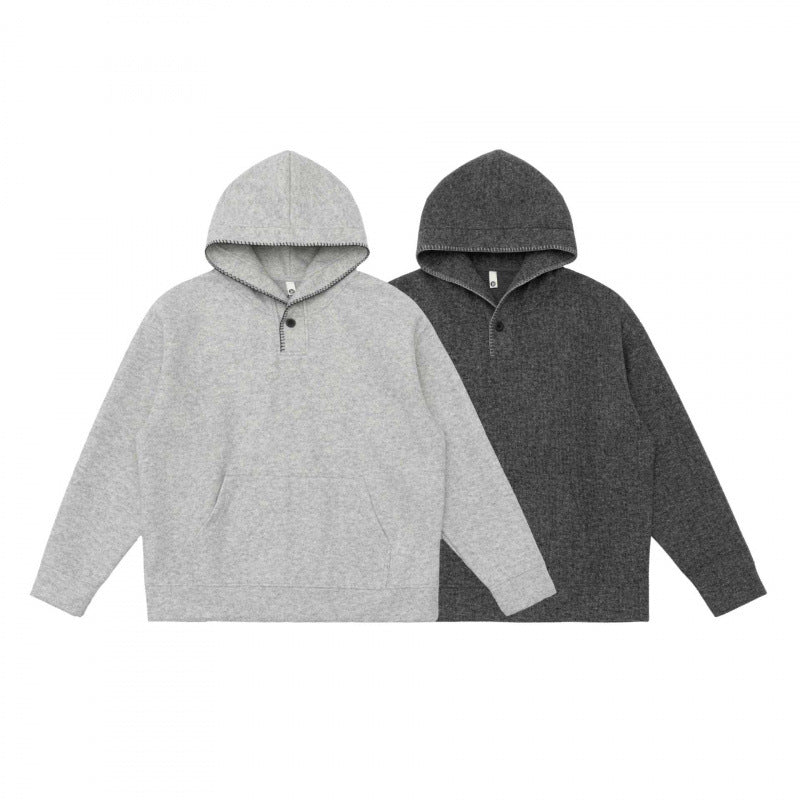 Unisex Oversize Hoodie made of melanged fleece blend with Henley button placket and kangaroo pocket Fashion Glam