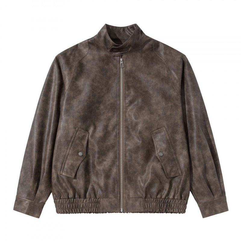 Men's short jacket made of suede-look material with stand-up collar, raglan sleeves, and elastic hem Fashion Glam