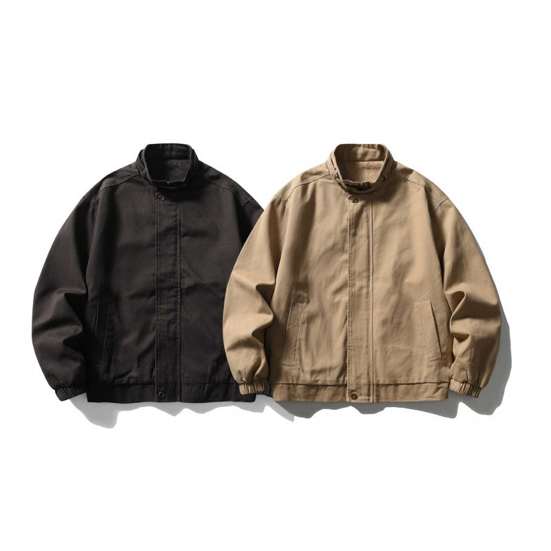 Men's short blazer in a minimalist worker look made of heavy canvas with stand-up collar Fashion Glam