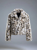 Women short cut faux fur jacket with graphic spot pattern and boxy silhouette Fashion Glam