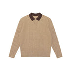Men's Long-Sleeved Polo Sweater made of fine rib knit with contrasting collar Fashion Glam