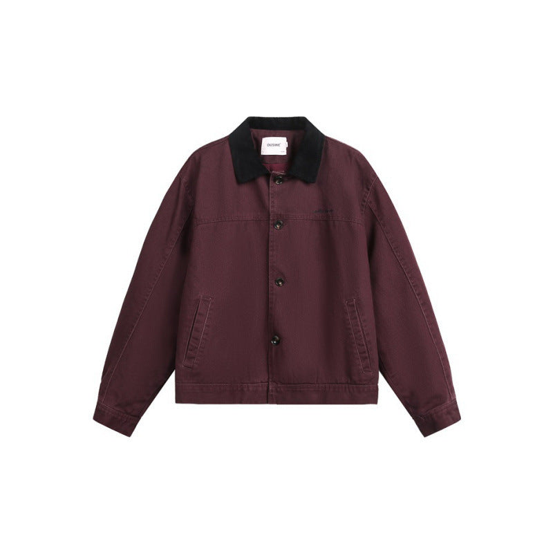 Men's Boxy Canvas Jacket with Cord Collar and Concealed Button Placket Fashion Glam