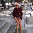 Women's Short Cut Military Inspired Wool Jacket with Stand-Up Collar, Epaulettes and Gold Button Details Fashion Glam