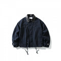 Men's Boxy Utility Jacket with Faux Leather Collar, Drawstring and Snap Cuffs Fashion Glam