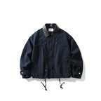 Men's Boxy Utility Jacket with Faux Leather Collar, Drawstring and Snap Cuffs Fashion Glam
