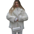 Women's short coat made of vegan high-pile with voluminous shawl collar and boxy silhouette Fashion Glam