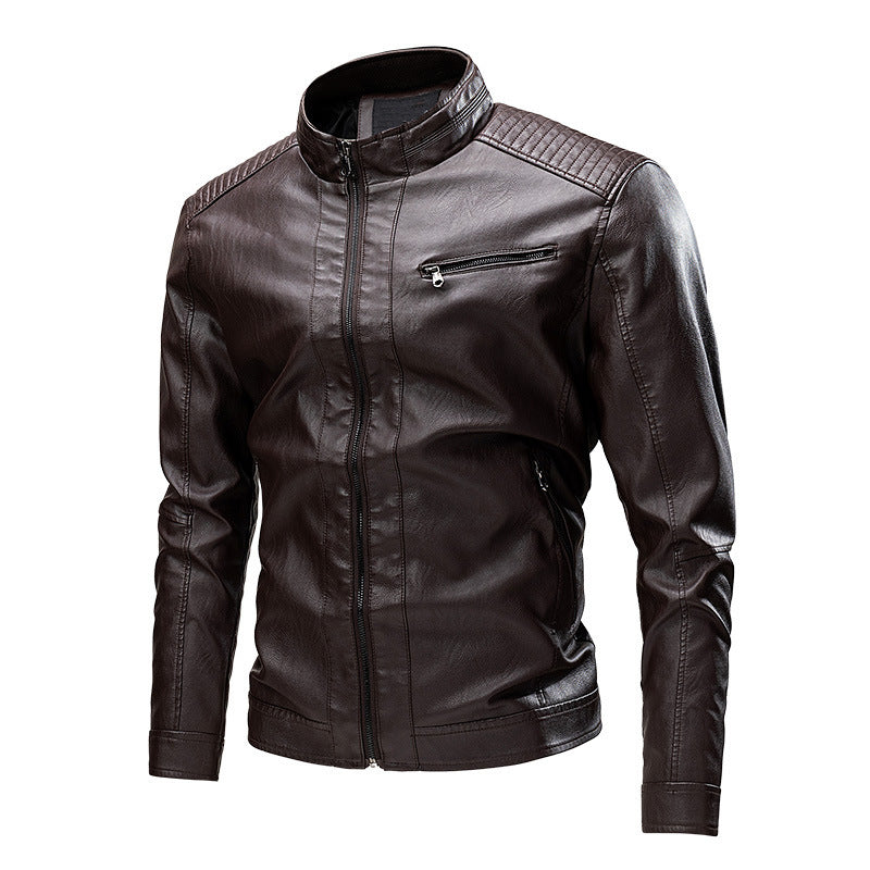 Men's Slim-Fit Biker Jacket in Leather Look with Stand-Up Collar and Quilted Shoulder Area Fashion Glam