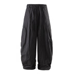 Unisex Wide Cropped Cargo Pants with Elastic Waistband, Drawstring and Overlay Pockets Fashion Glam