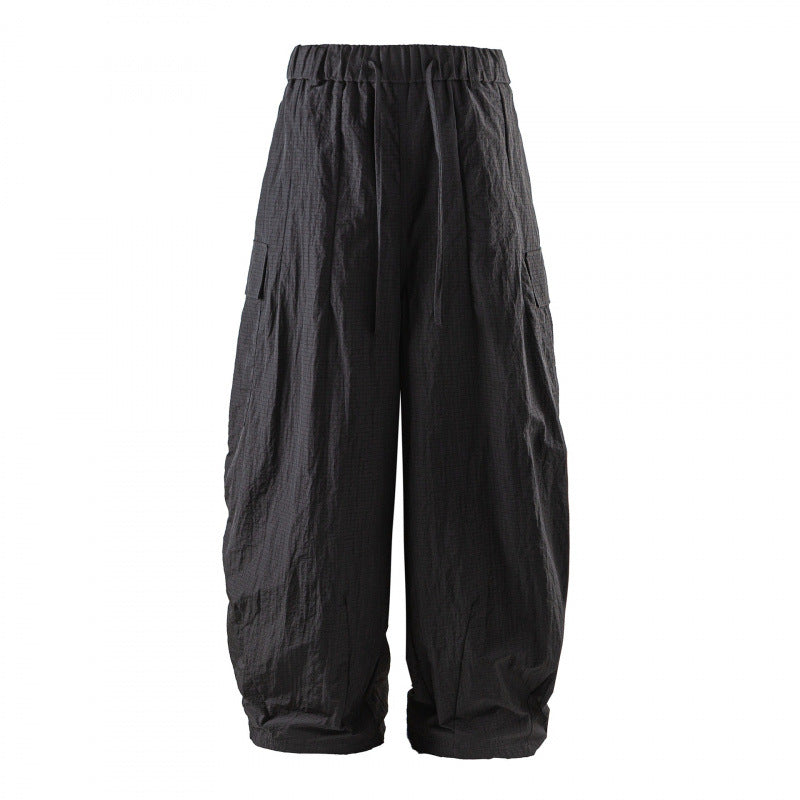 Unisex Wide Cropped Cargo Pants with Elastic Waistband, Drawstring and Overlay Pockets Fashion Glam