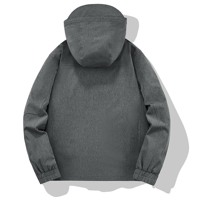 Men's Weather-Resistant Softshell Outdoor Jacket with Hood, High Collar, and Welded Seams Fashion Glam