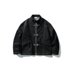 Men's Short Canvas Jacket with Distinctive Metal Toggle Fasteners and Contrast Seams Fashion Glam