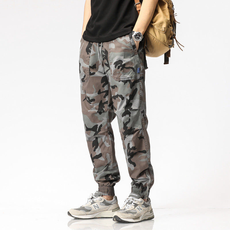 Men's cargo pants in jogger style with camouflage, elastic cuffs, and multifunctional pockets Fashion Glam