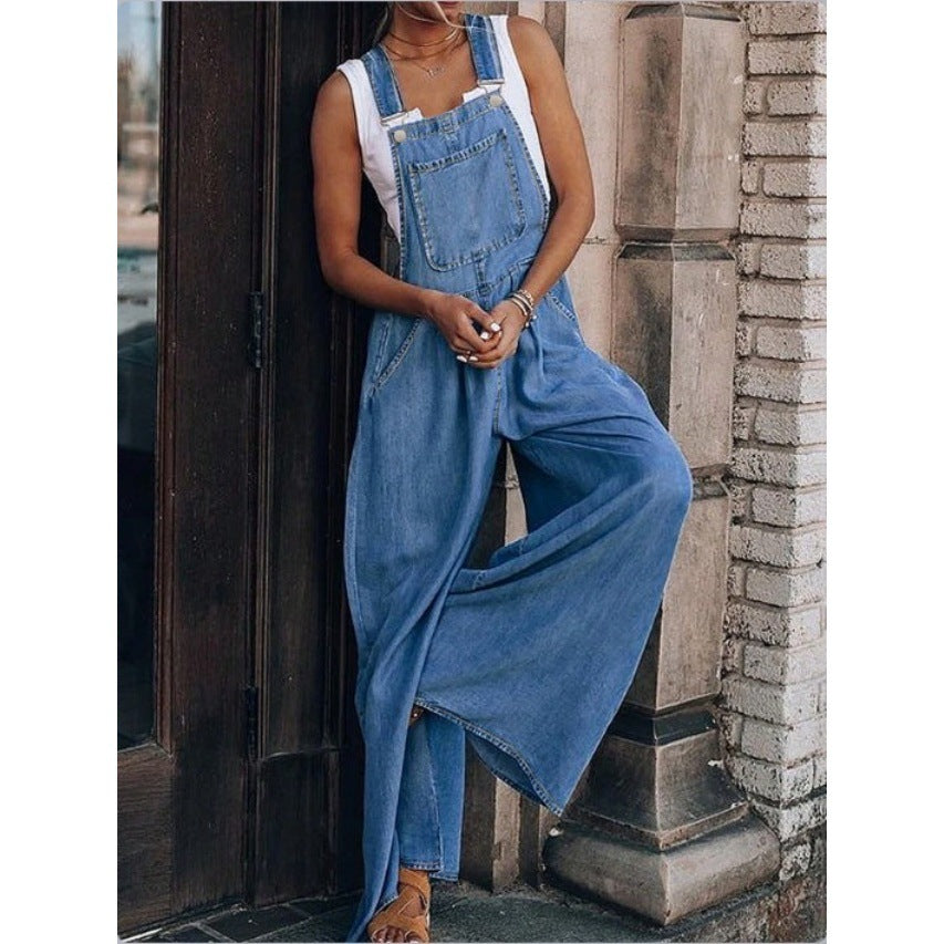 Ladies Wide Denim Overall in Palazzo Style Fashion Glam