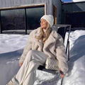 Women's Oversize Teddy-Fleece Jacket with Lapel Collar and Soft Structured Fur Look Fashion Glam