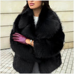 Ladies short coat made of luxurious high-pile faux fur with boxy silhouette and wide lapels Fashion Glam