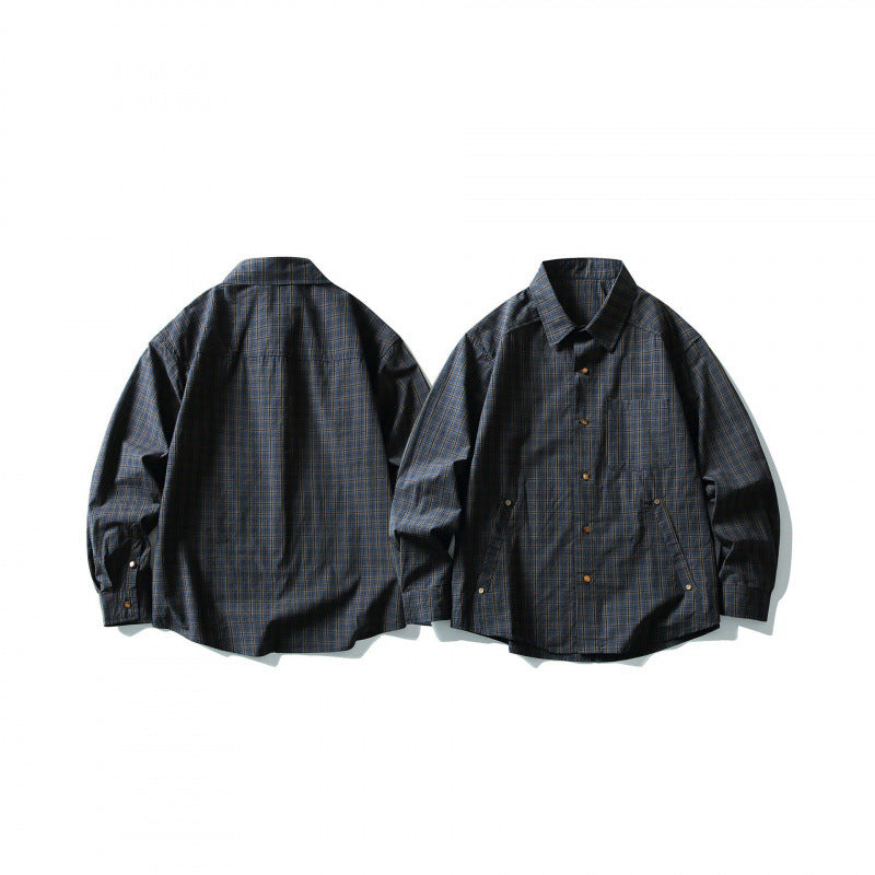 Men's overshirt in check pattern with front pockets and snap button placket Fashion Glam