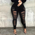 Women's High-Waisted Superstretch Jeans with Frayed Cutouts and Sculpting Waistband Fashion Glam