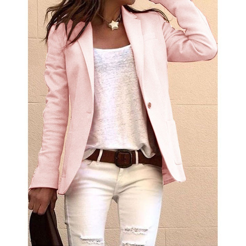 Women Tailored Single-Button Blazer with Patch Pockets Fashion Glam