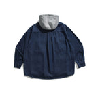 Unisex Boxy Jeans Overshirt Jacket with Attached Hood and Multifunction Pockets Fashion Glam