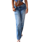 Women wide-cut high-waist carpenter jeans with knee panels, side pocket and hem slits Fashion Glam