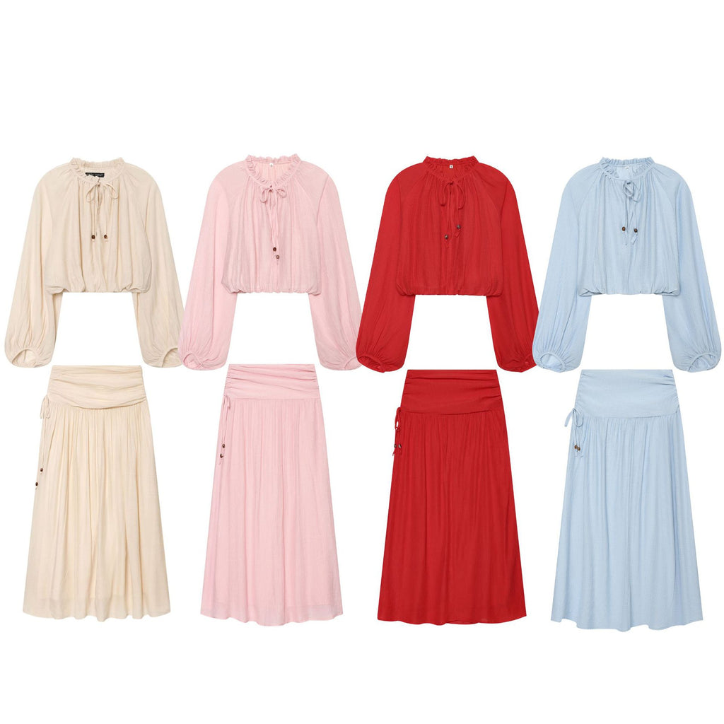 Women Maxi Skirt with High Waist, Side Decorative Cord and Wide Pleated Fall Fashion Glam