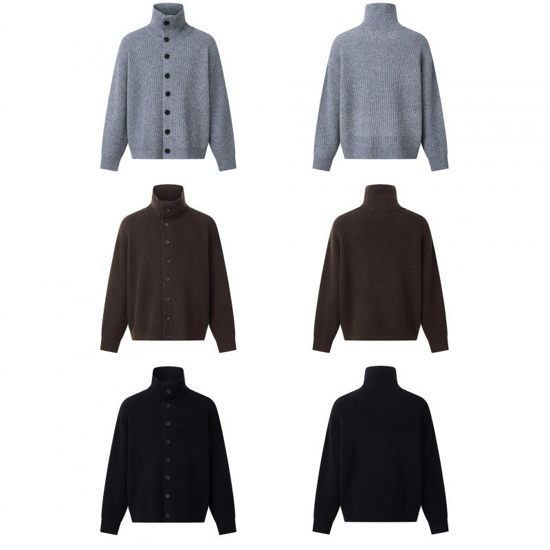 Unisex Boxy cardigan with shirt collar, ribbed texture and continuous button placket Fashion Glam