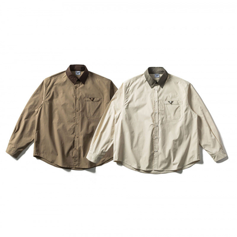 Men's oversized shirt in relaxed fit with contrast collar and patch chest pocket Fashion Glam