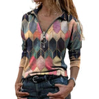 Women's zip pullover with polo collar, graphic diamond print and slim fit Fashion Glam