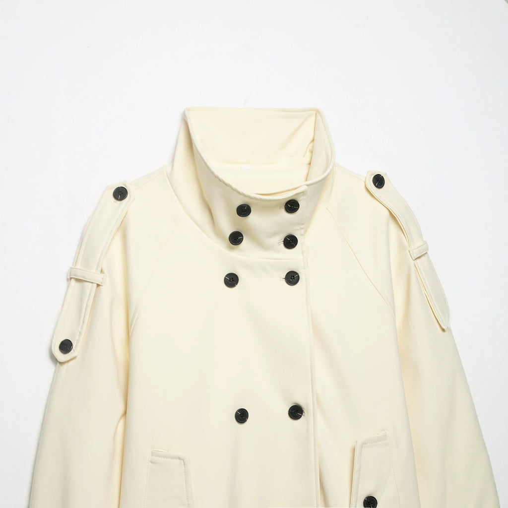 Women’s short coat in trench coat style with double breasted and waist belt Fashion Glam