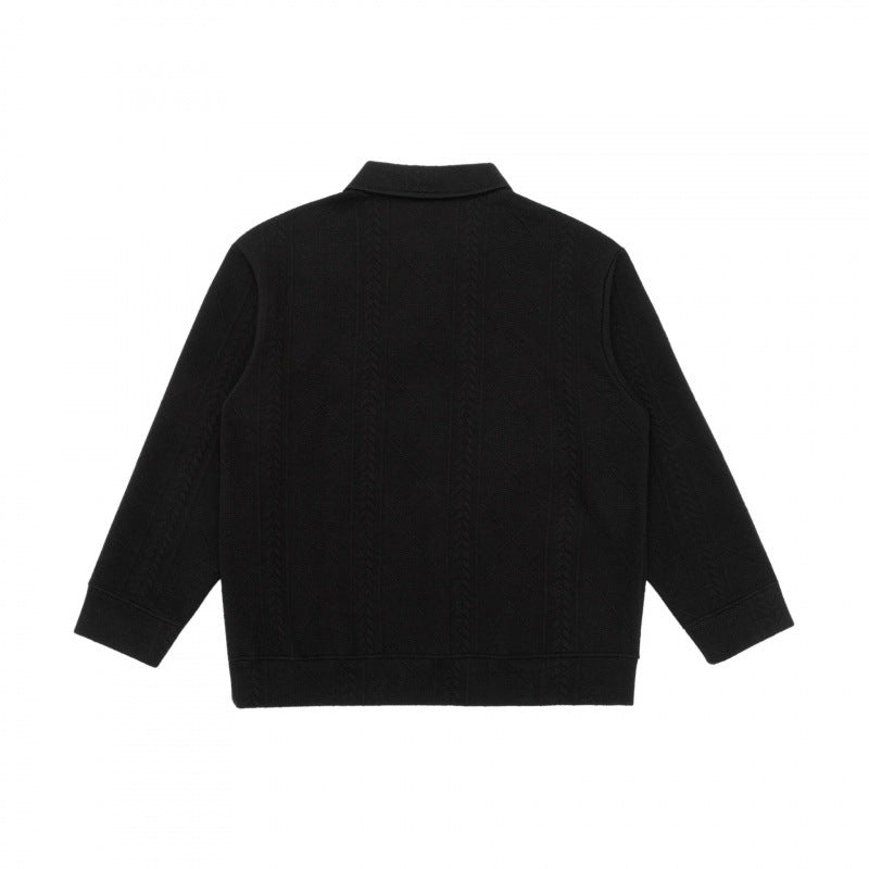 Unisex polo shirt knitted sweater with cable pattern, boxy cut and shirt collar Fashion Glam
