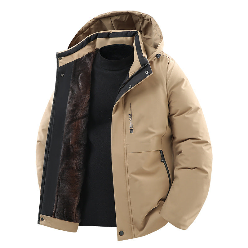 Men's Thermally Insulated Quilted Jacket with Faux Fur Lining and Hood Fashion Glam