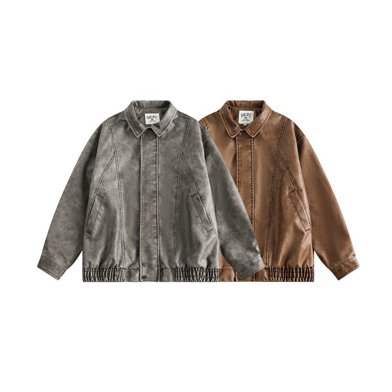 Unisex Boxy Overshirt Jacket in Vintage Suede Look with Elastic Hem and Concealed Snap Placket Fashion Glam