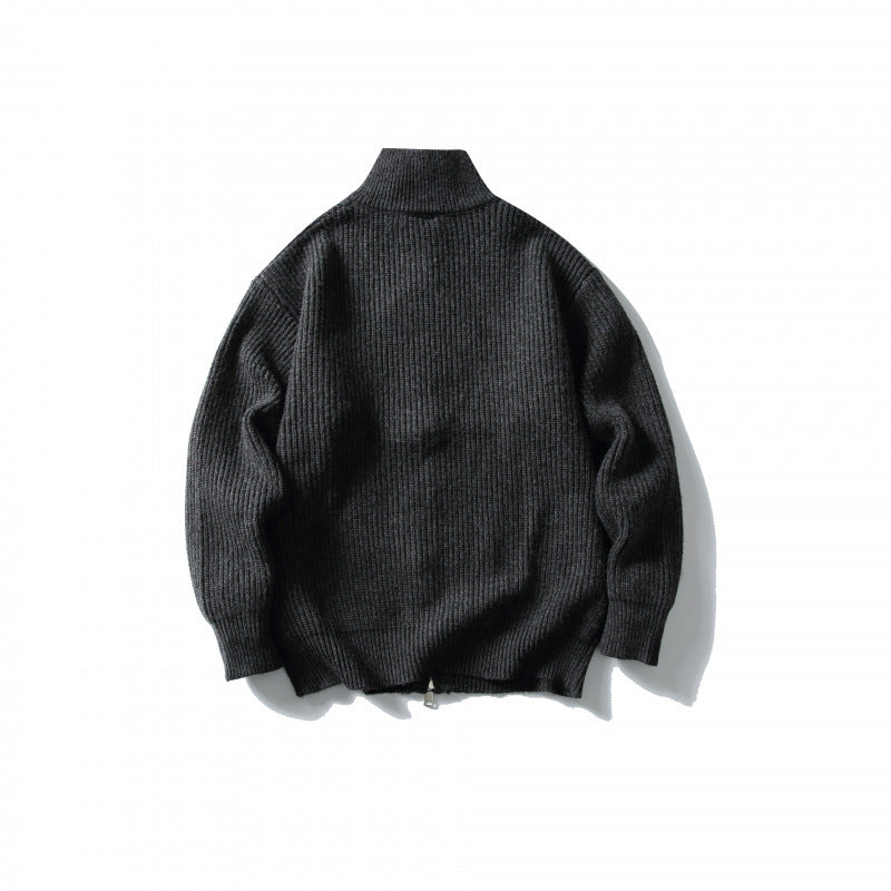 Unisex Ribbed Zip Cardigan with Stand-Up Collar Fashion Glam