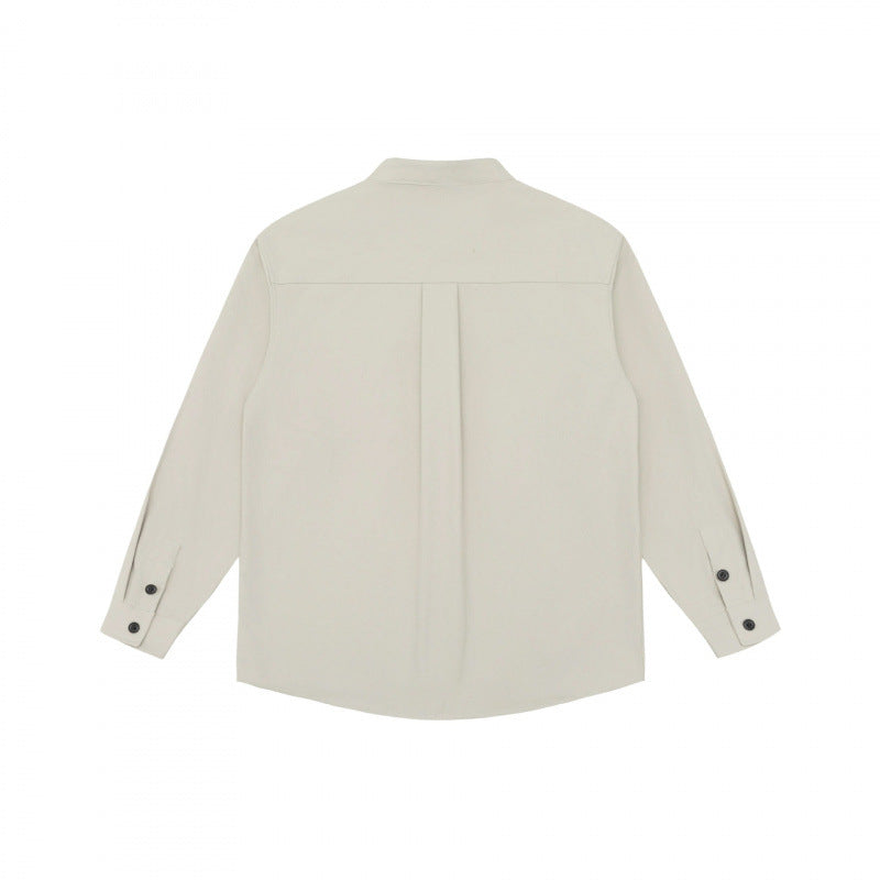 Unisex Oversized Shirt Jacket with Stand-up Collar, Concealed Button Placket and Patch Chest Pockets Fashion Glam