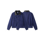Men's lightweight canvas worker jacket with faux leather collar, four flap pockets and adjustable waist strap Fashion Glam