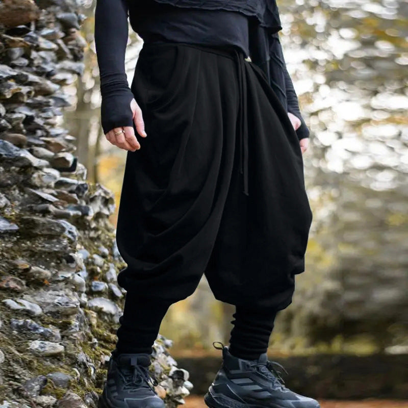 Men's nan avant-garde harem pants with wrap front, elastic waistband, and slim lower leg Fashion Glam