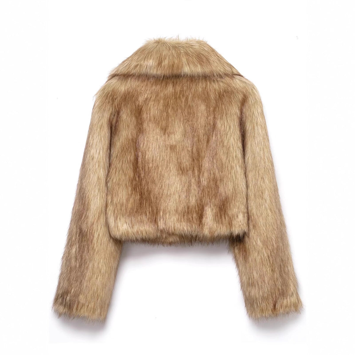 Women's Short Fitted Faux Fur Blouson with Wide Shawl Collar Fashion Glam