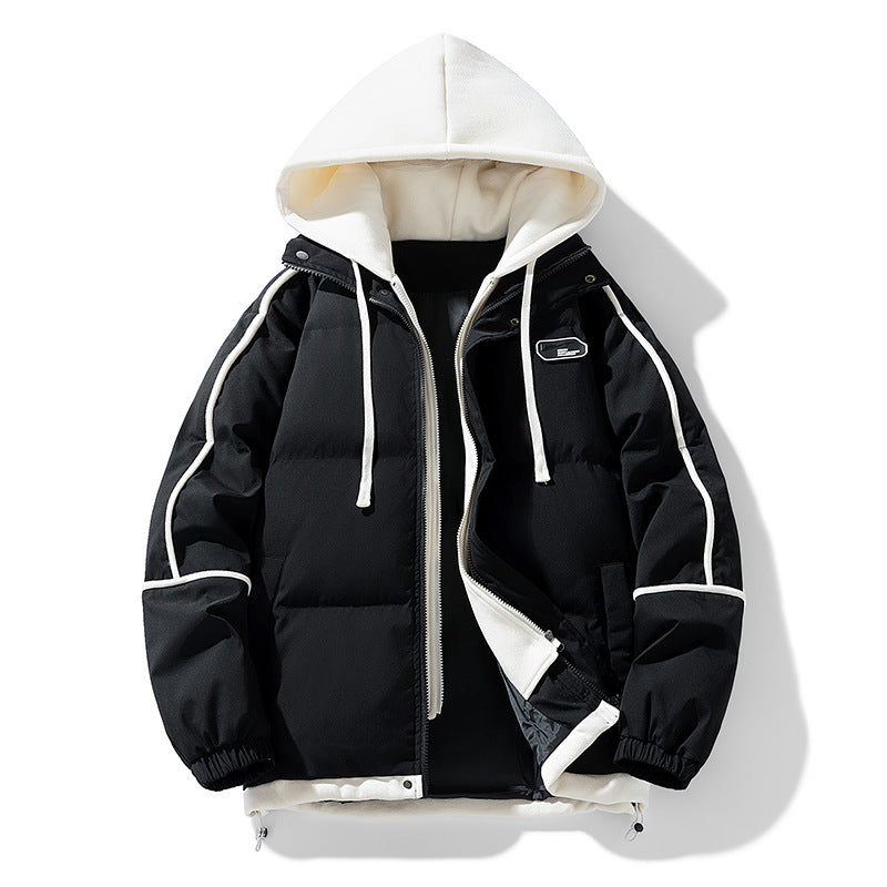 Women's short quilted jacket with contrasting fleece hood and drawstring Fashion Glam