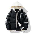 Women's short quilted jacket with contrasting fleece hood and drawstring Fashion Glam